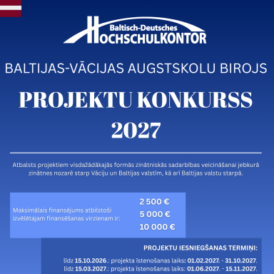 Baltijas-Vācijas Augstskolu birojs izsludina 2027. gada projektu konkursu